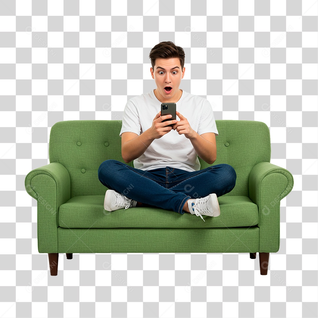 Homem Supresso com Celular na Mão PNG Transparente