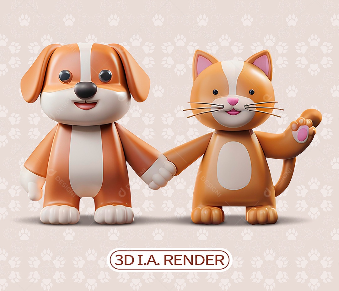 Elemento 3D Cachorro e Gato para Composição PSD