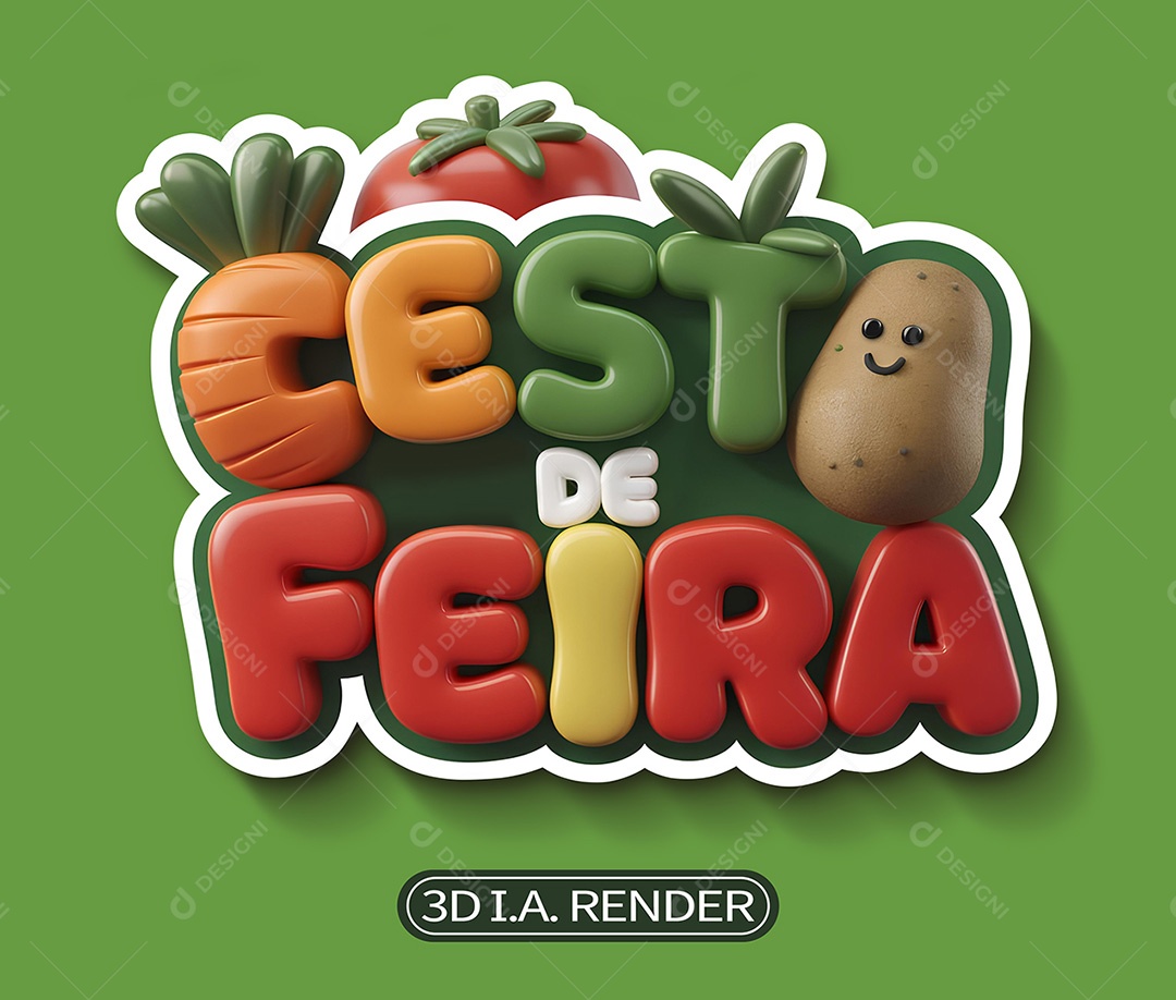Selo 3D Cesta de Feira para Composição PSD