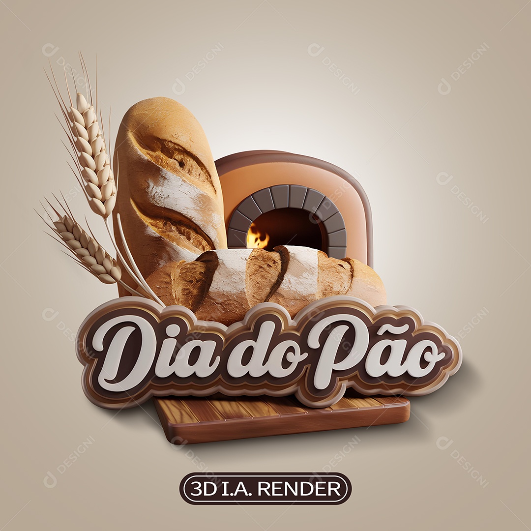 Selo 3D Dia do Pão para Composição PSD