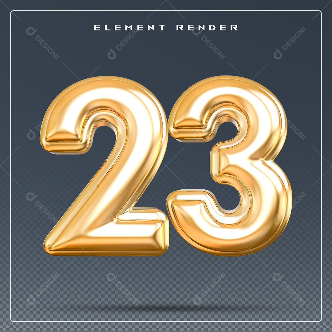 Elemento 3D Número 23 Dourado para Composição PSD
