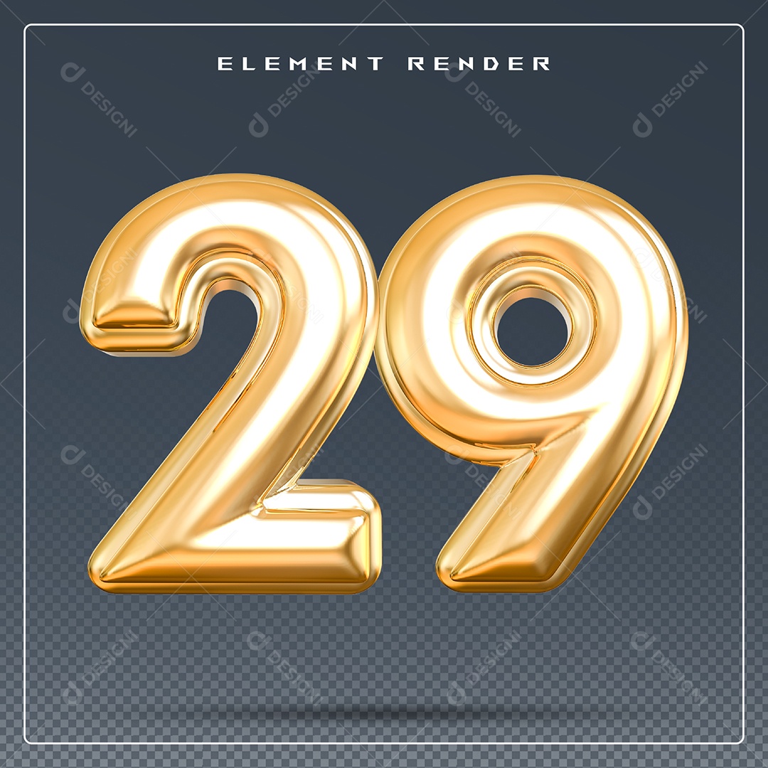 Elemento 3D Número 29 Dourado para Composição PSD