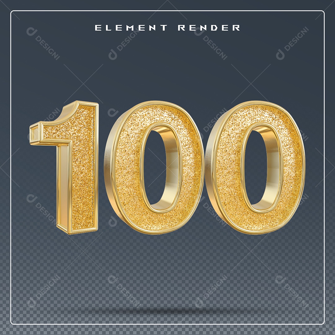 Elemento 3D Número 100 Dourado para Composição PSD