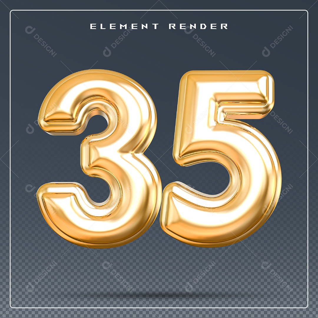 Elemento 3D Número 8 Dourado para Composição PSD