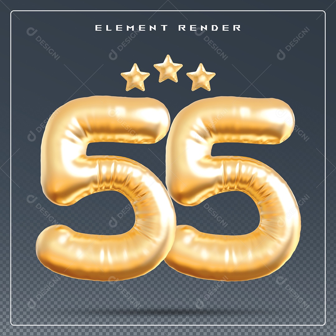 Elemento 3D Número 55 Dourado para Composição PSD