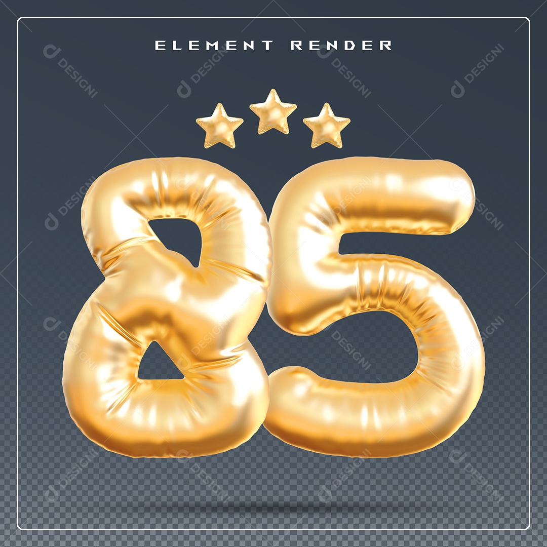 Elemento 3D Número 85 Dourado para Composição PSD