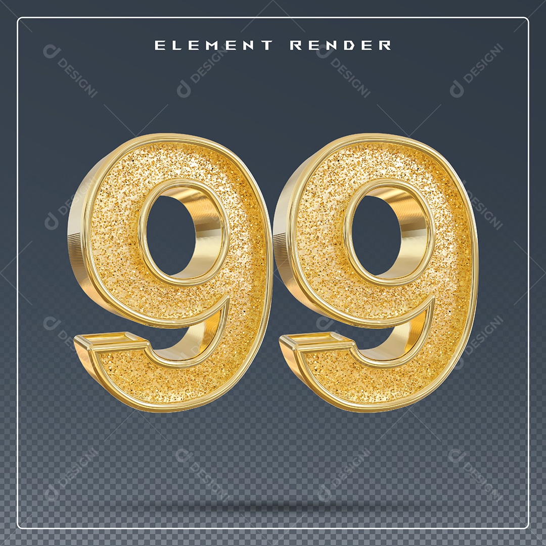 Elemento 3D Número 8 Dourado para Composição PSD