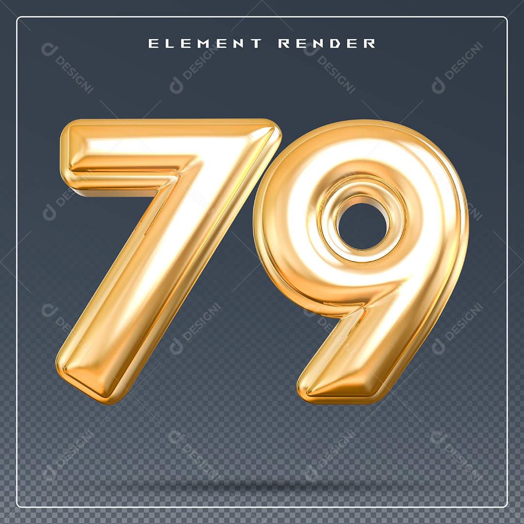 Elemento 3D Número 79 Dourado para Composição PSD