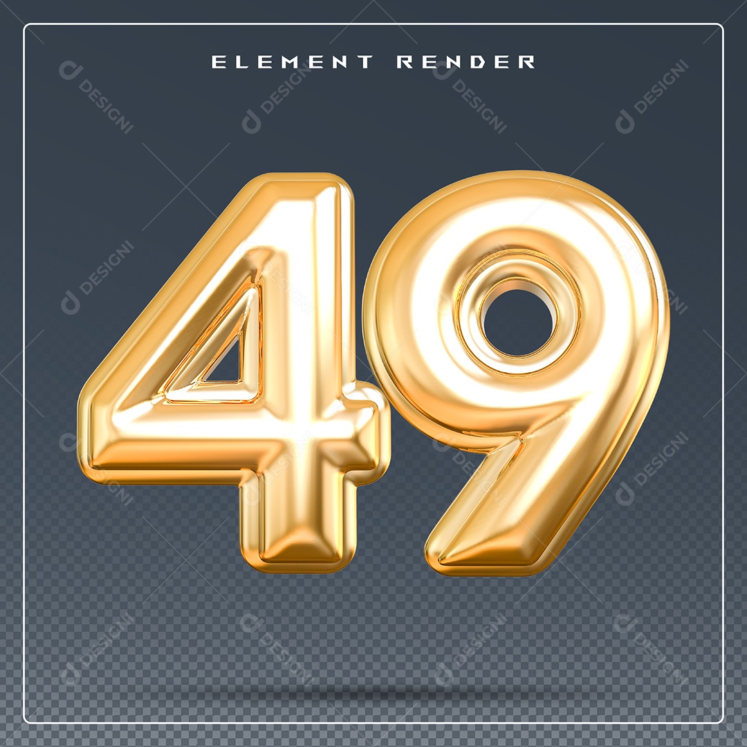Elemento 3D Número 49 Dourado para Composição PSD