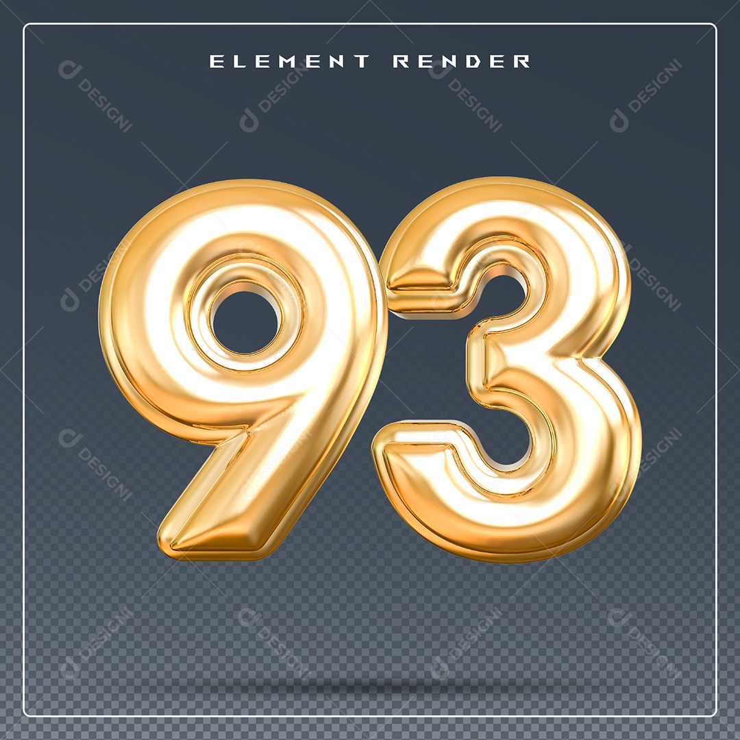 Elemento 3D Número 93 Dourado para Composição PSD