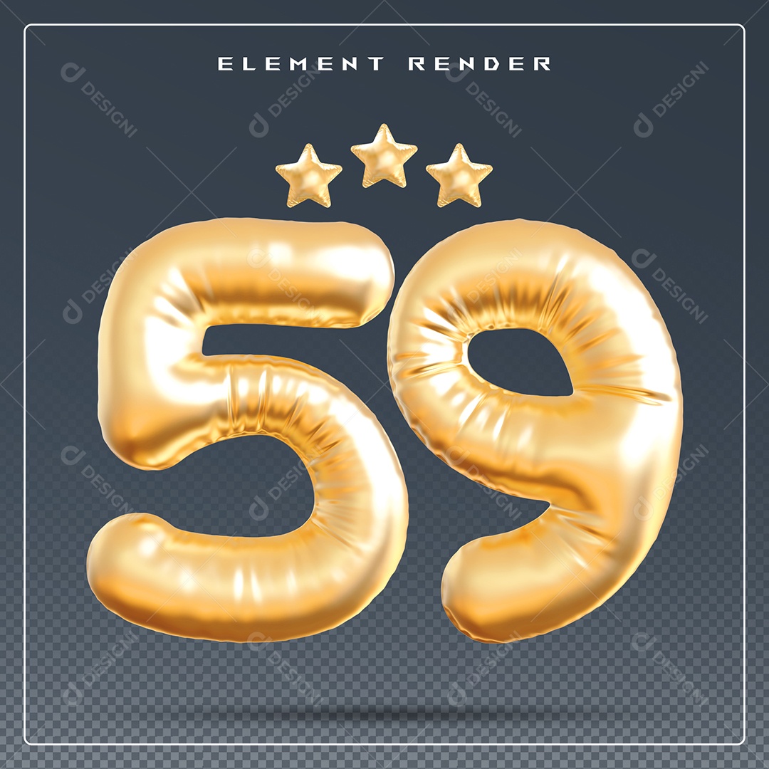 Elemento 3D Número 59 Dourado para Composição PSD