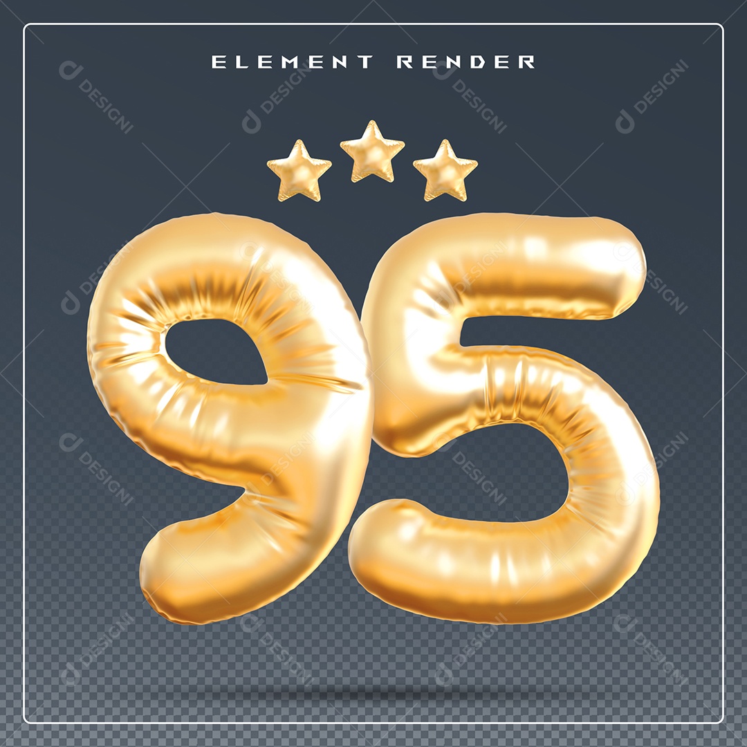 Elemento 3D Número 95 Dourado para Composição PSD