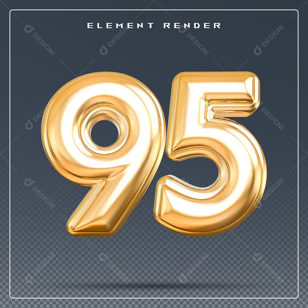Elemento 3D Número 95 Dourado para Composição PSD