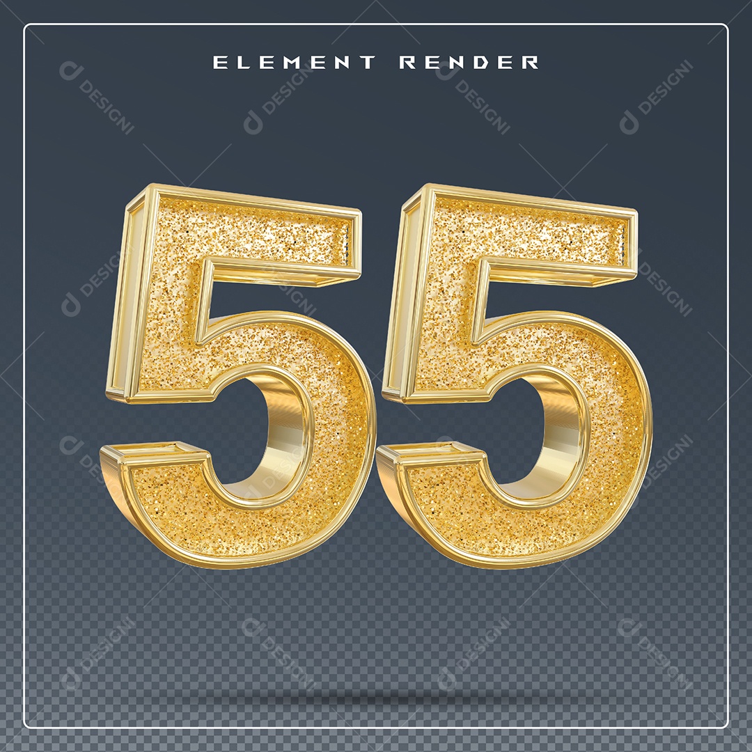 Elemento 3D Número 55 Dourado para Composição PSD