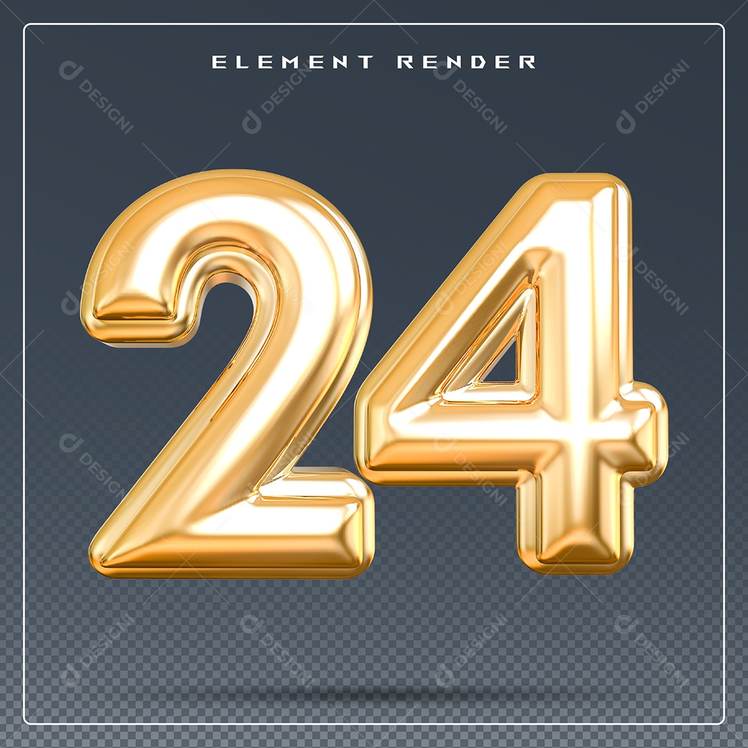 Elemento 3D Número 24 Dourado para Composição PSD
