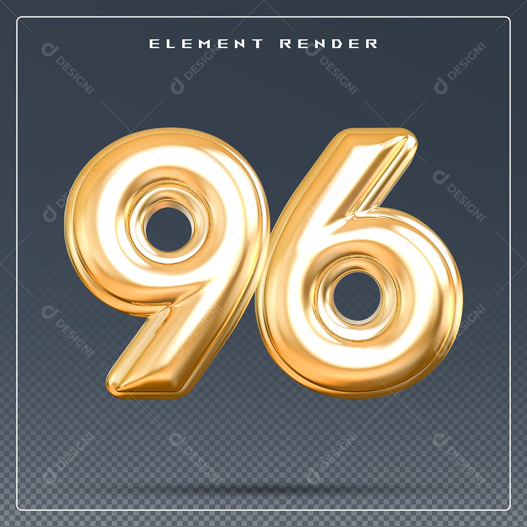 Elemento 3D Número 96 Dourado para Composição PSD