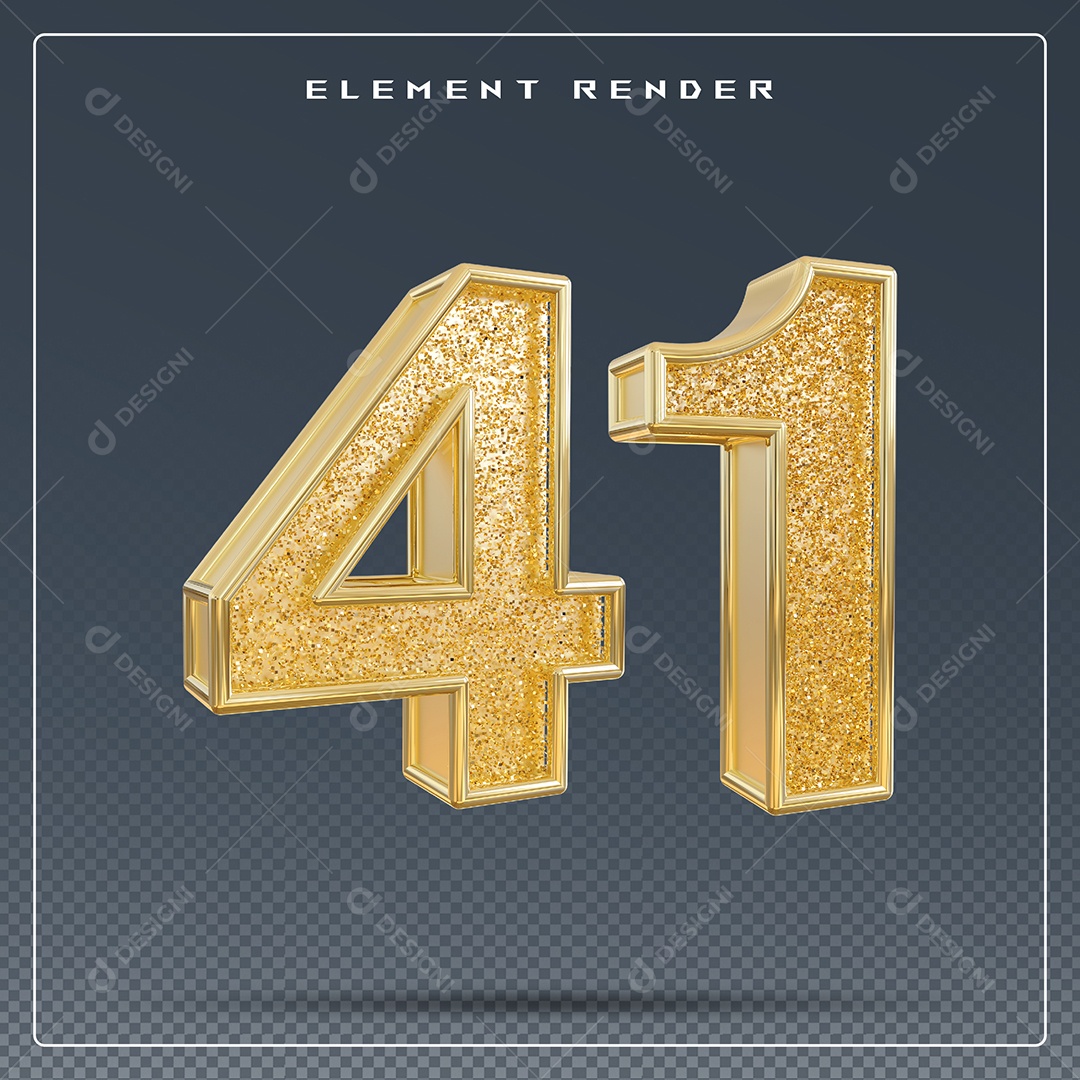 Elemento 3D Número 41 Dourado para Composição PSD