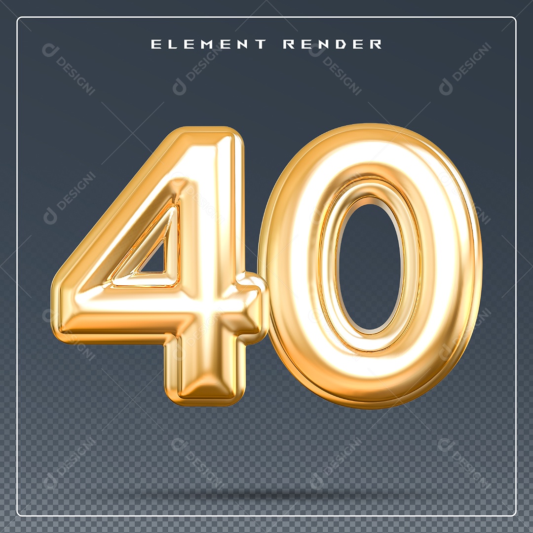 Elemento 3D Número 40 Dourado para Composição PSD