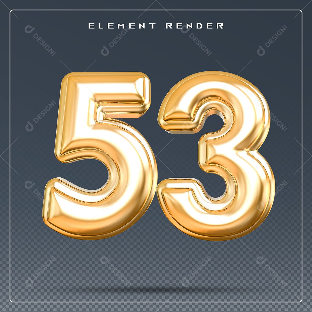 Elemento 3D Número 53 Dourado para Composição PSD