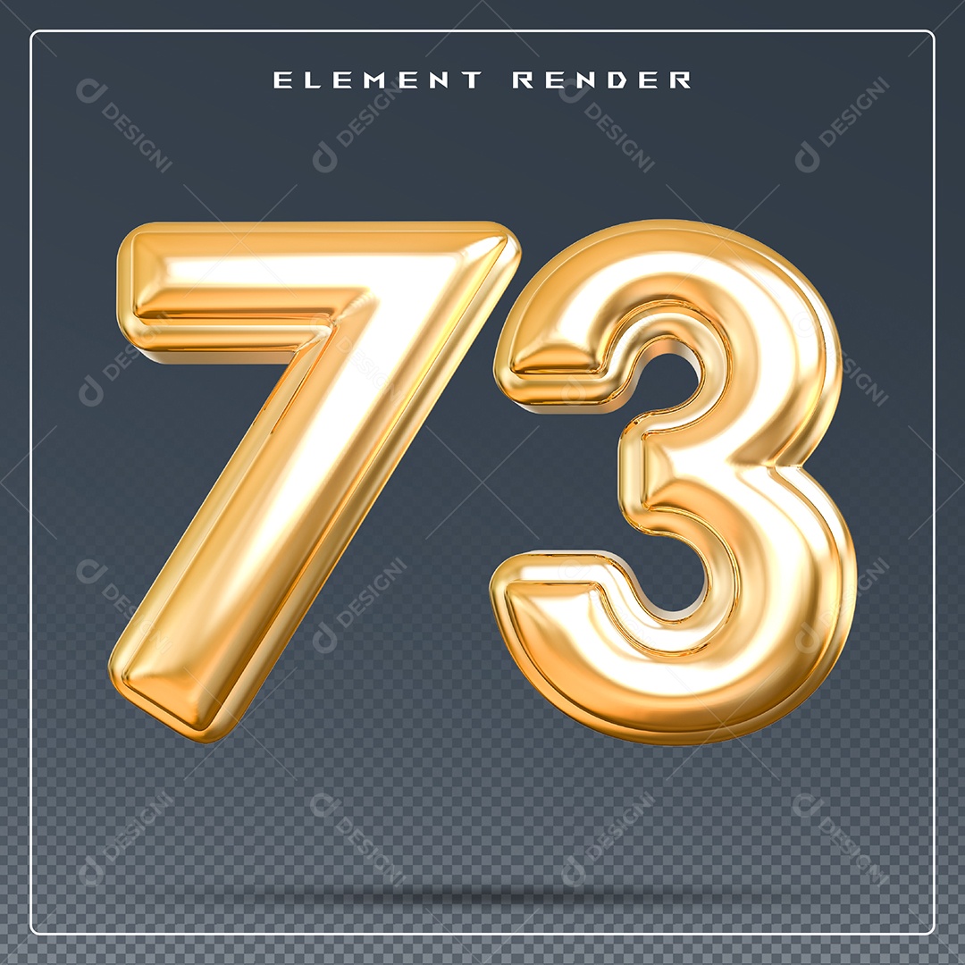 Elemento 3D Número 73 Dourado para Composição PSD
