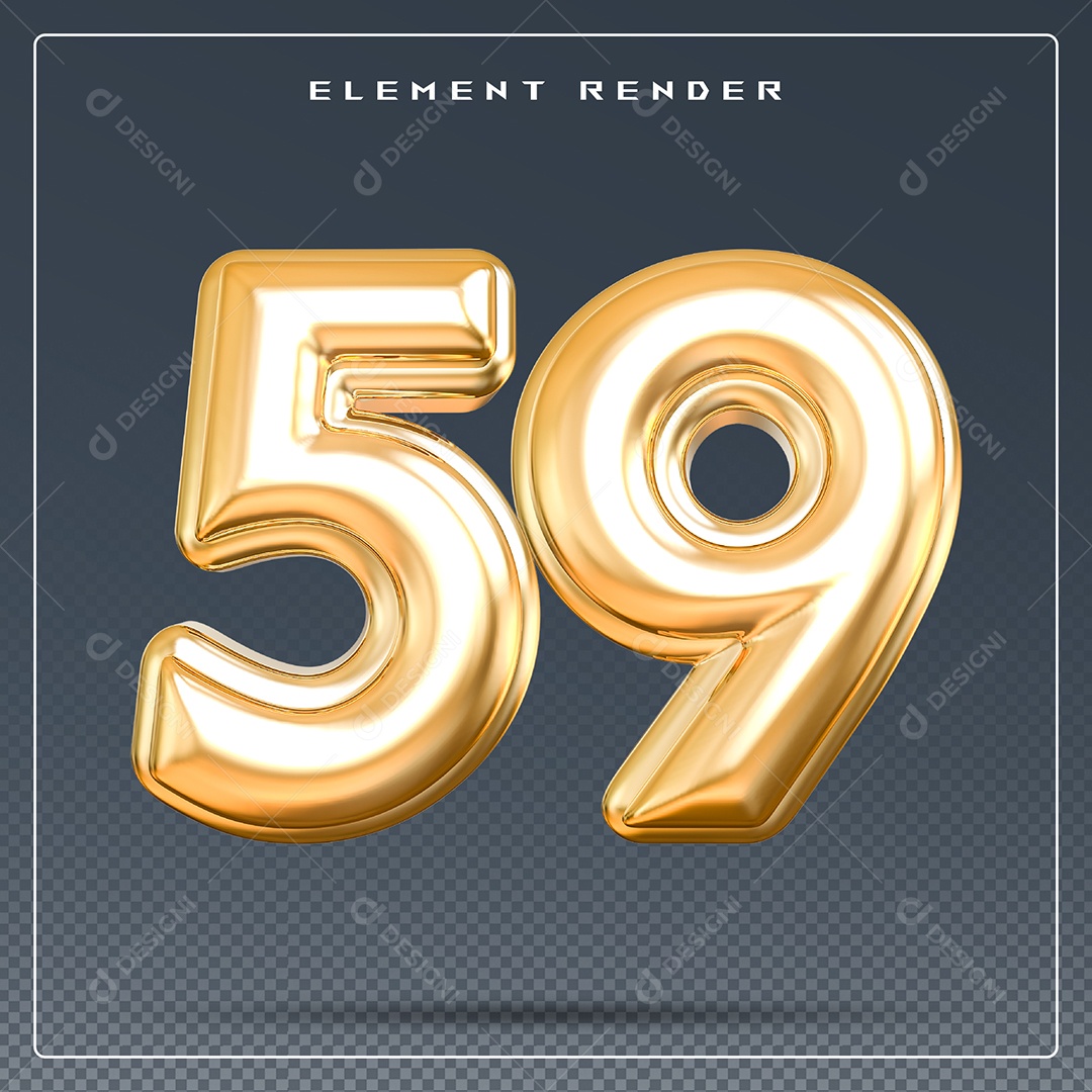 Elemento 3D Número 59 Dourado para Composição PSD