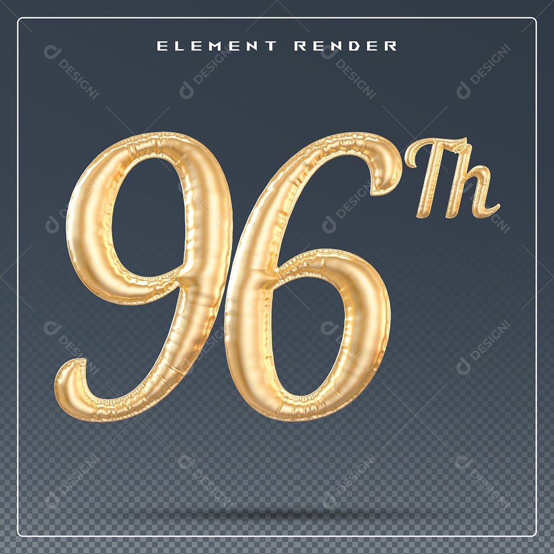 Elemento 3D Número 96 Th Dourado para Composição PSD