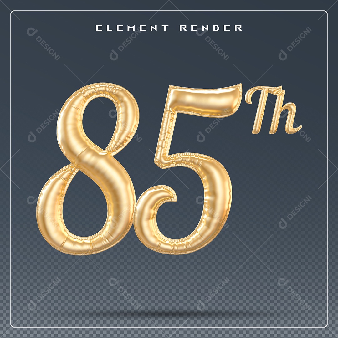 Elemento 3D Número 85 Th Dourado para Composição PSD