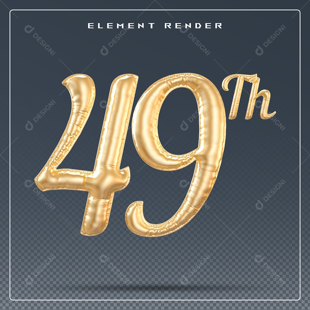 Elemento 3D Número 49 Th Dourado para Composição PSD