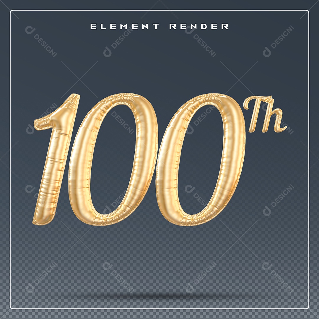 Elemento 3D Número 100 Th Dourado para Composição PSD