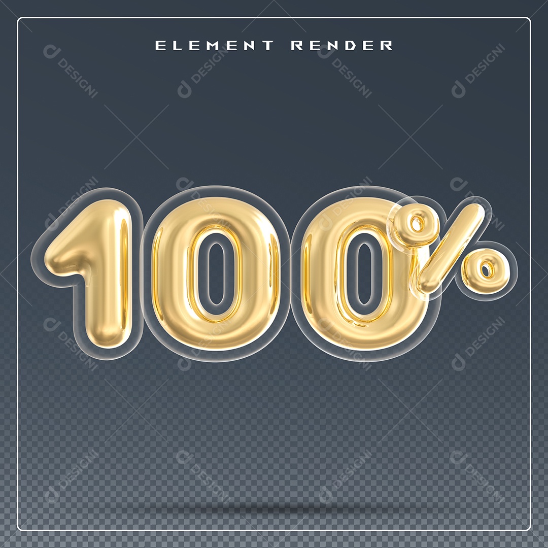 Elemento 3D Número 100 % Dourado para Composição PSD