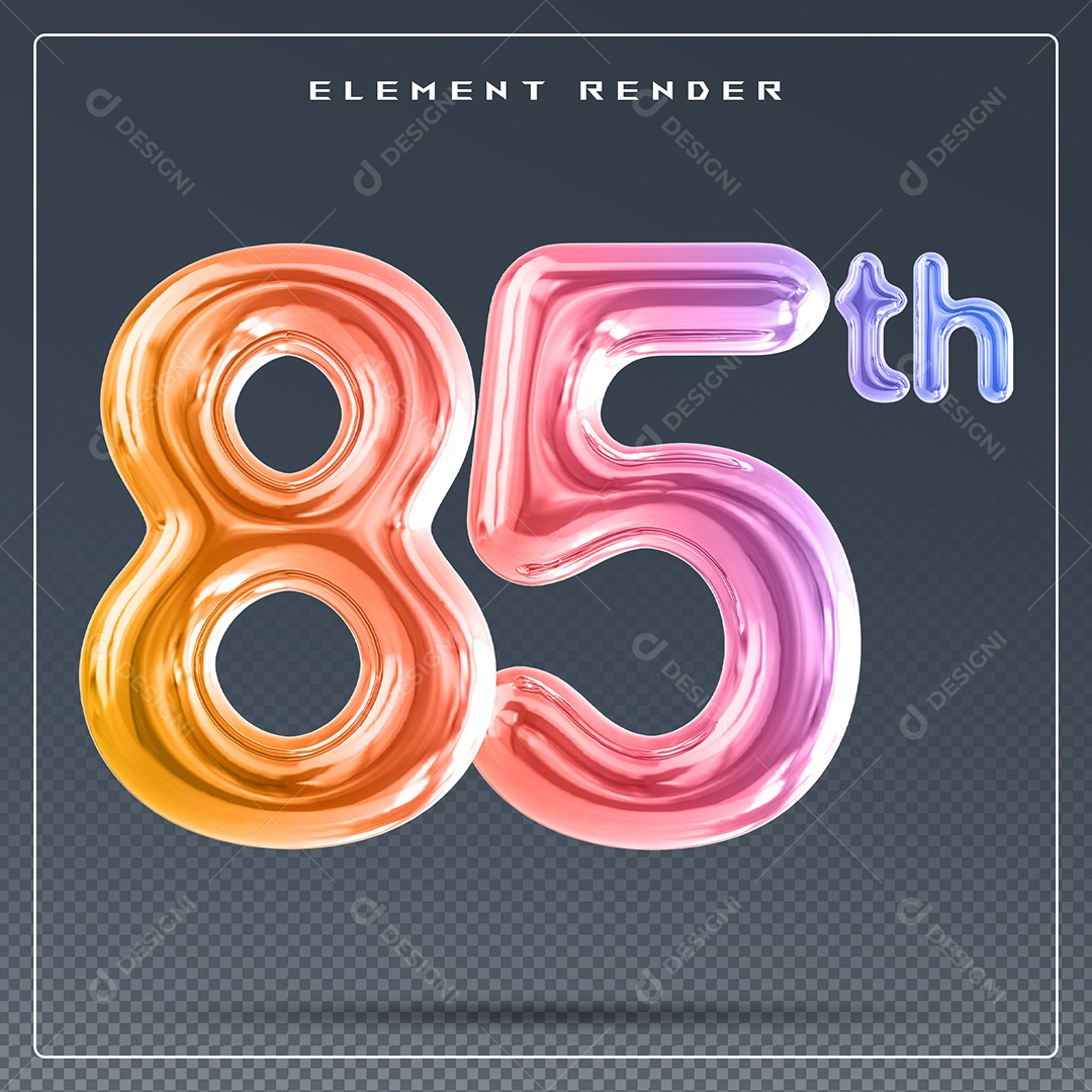 Elemento 3D Número 85 Th Colorido para Composição PSD
