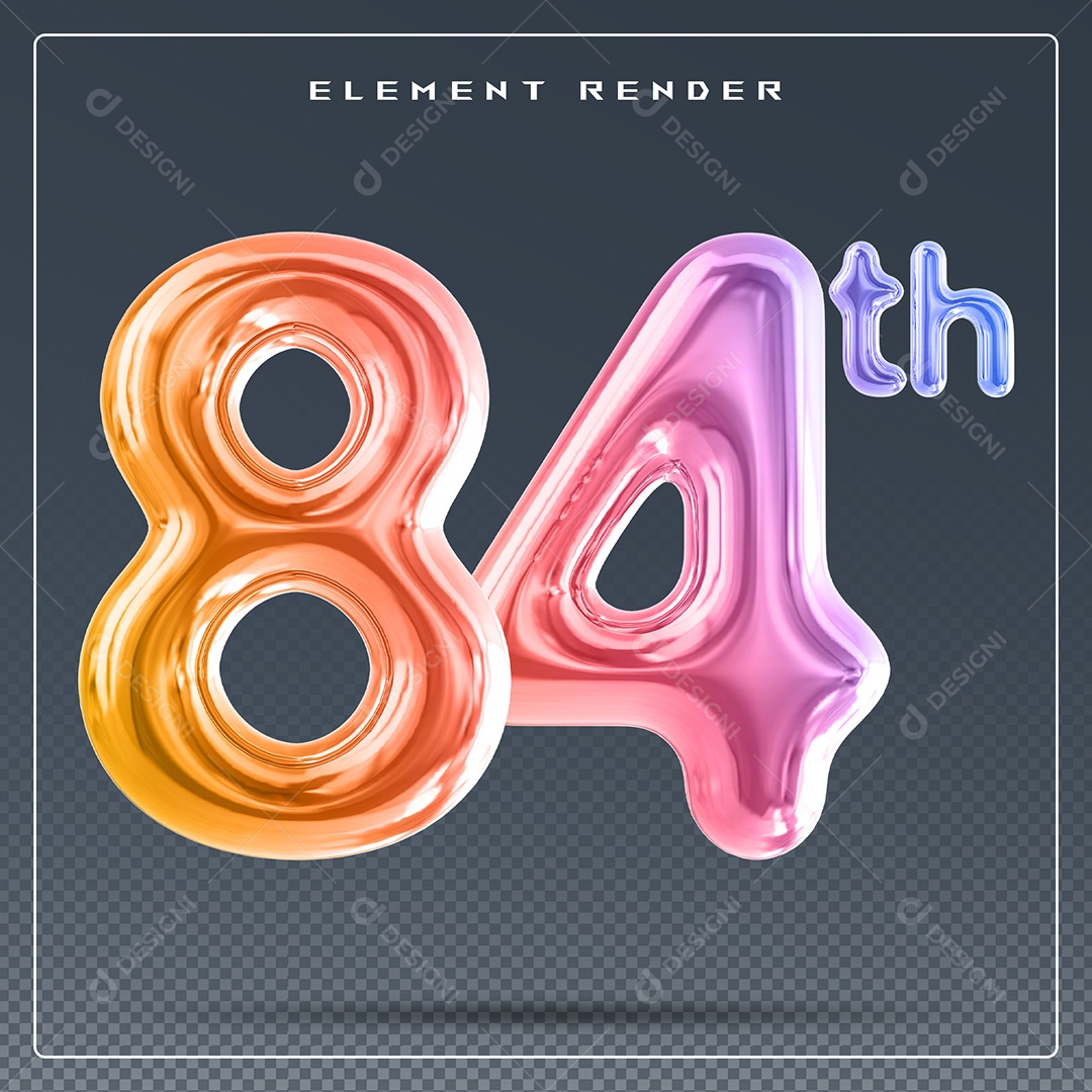 Elemento 3D Número 84 Th Colorido para Composição PSD