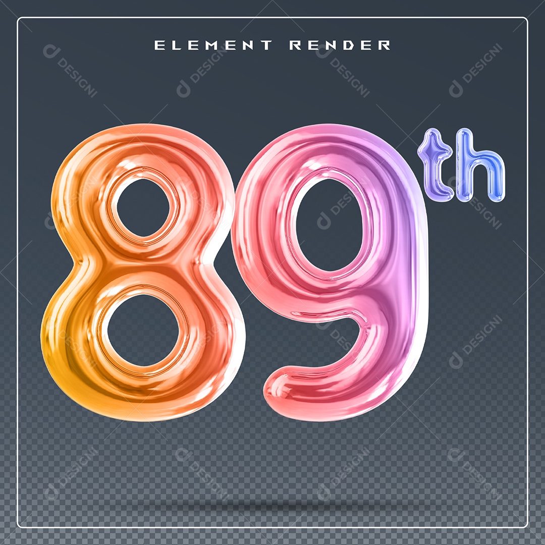 Elemento 3D Número 89 Th Colorido para Composição PSD