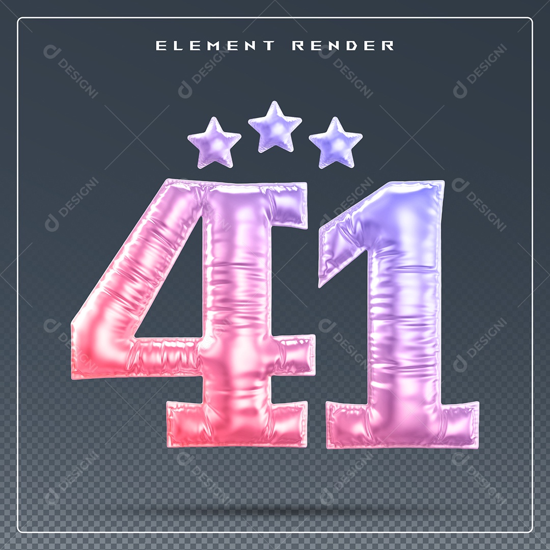 Elemento 3D Número 41 Colorido para Composição PSD