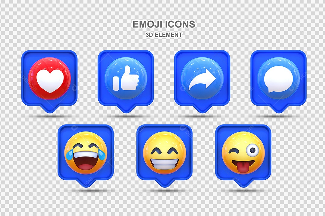 Elemento 3D Conjunto de Emojis com Fundo Azul Para Composição PSD