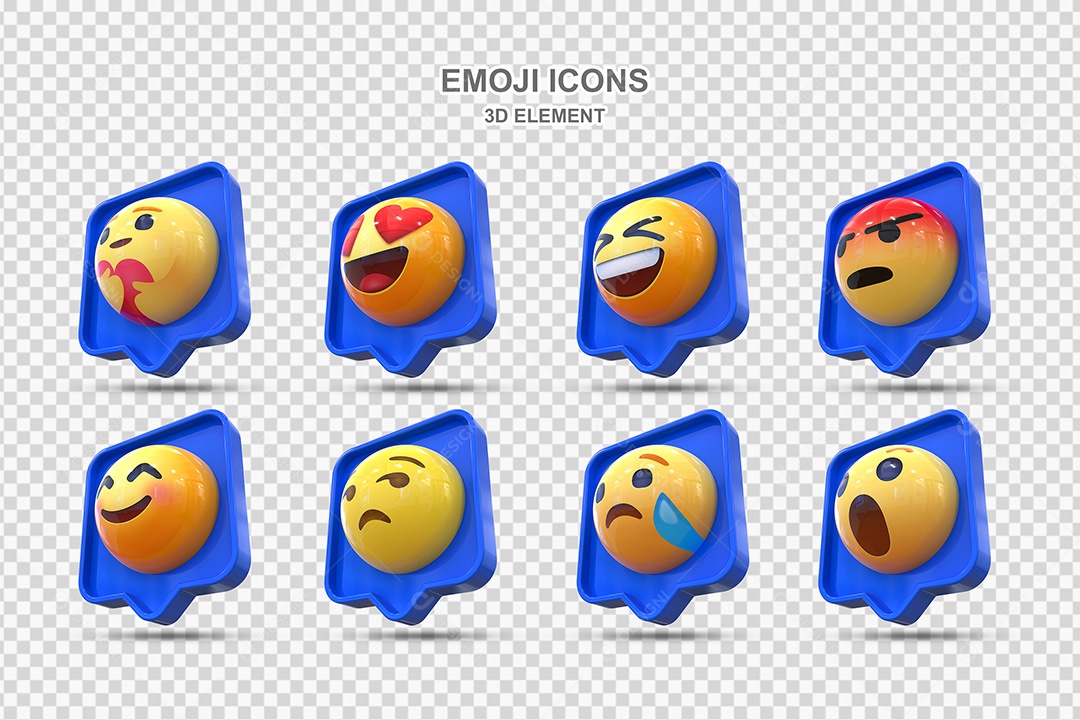 Elemento 3D Conjunto de Emojis com Fundo Azul Para Composição PSD