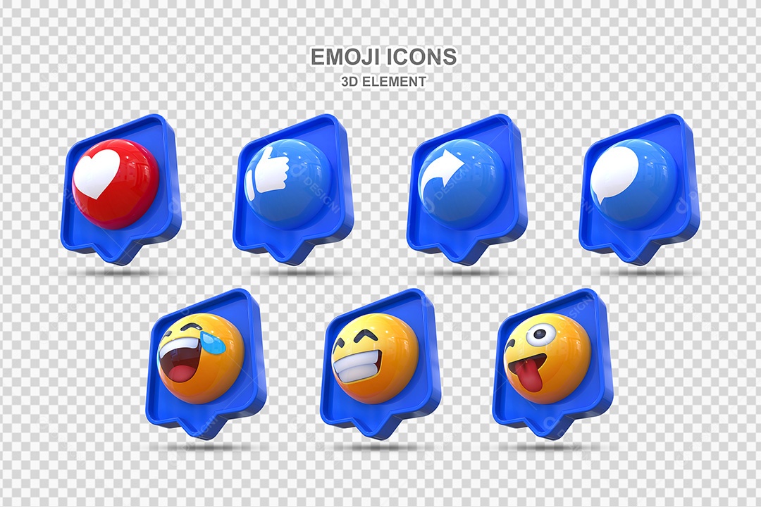 Elemento 3D Conjunto de Emojis com Fundo Azul Para Composição PSD