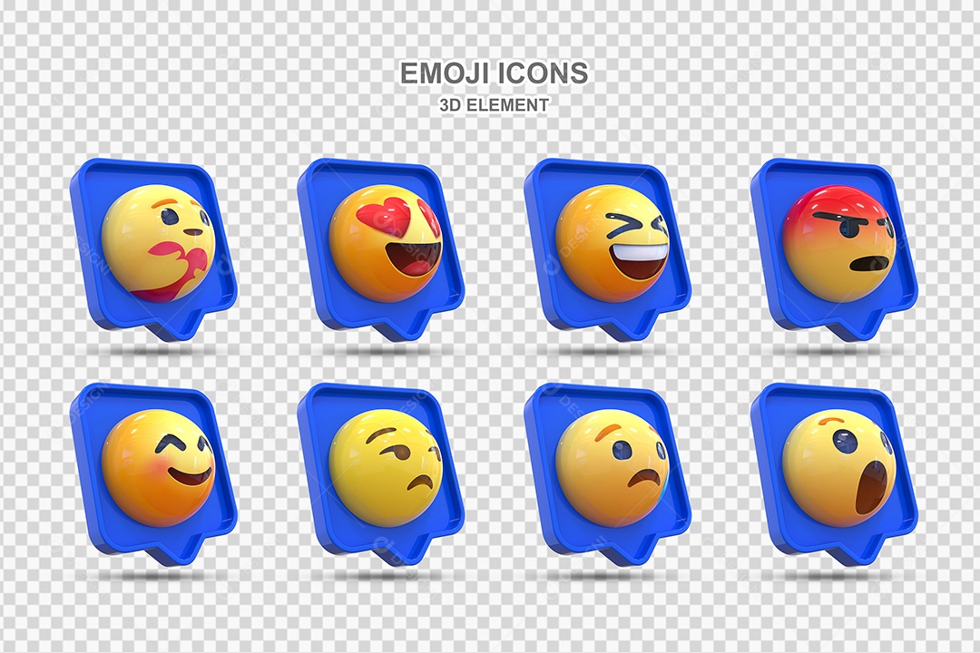Elemento 3D Conjunto de Emojis com Fundo Azul Para Composição PSD