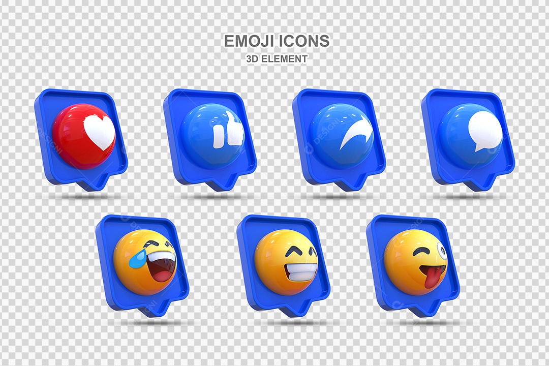 Elemento 3D Conjunto de Emojis com Fundo Azul Para Composição PSD