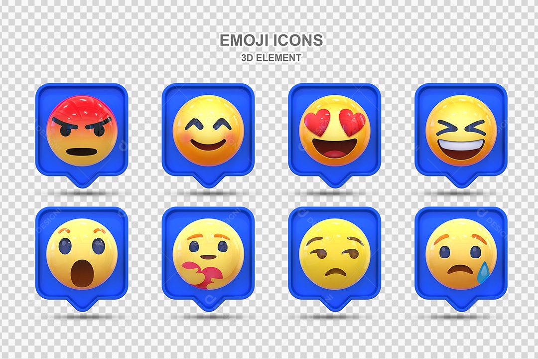 Elemento 3D Conjunto de Emojis com Fundo Azul Para Composição PSD