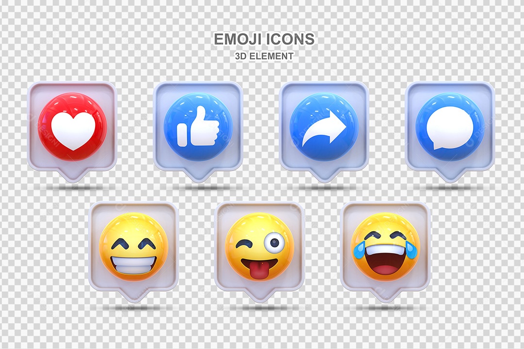Elemento 3D Conjunto de Emojis com Fundo Branco Para Composição PSD