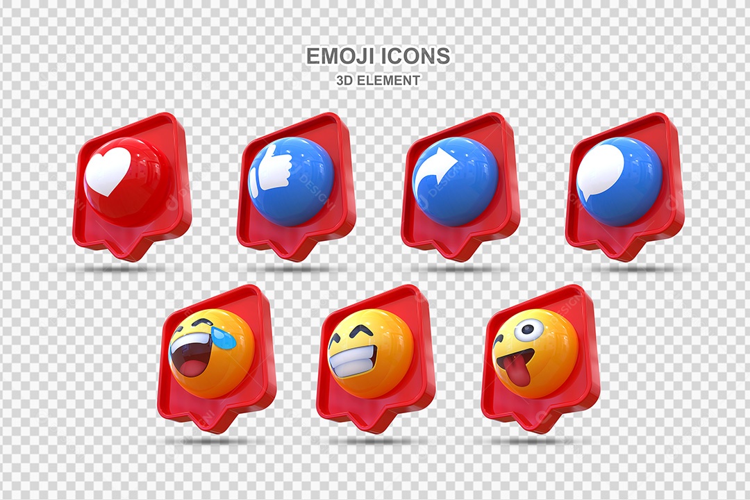 Elemento 3D Conjunto de Emojis com Fundo Vermelho Para Composição PSD