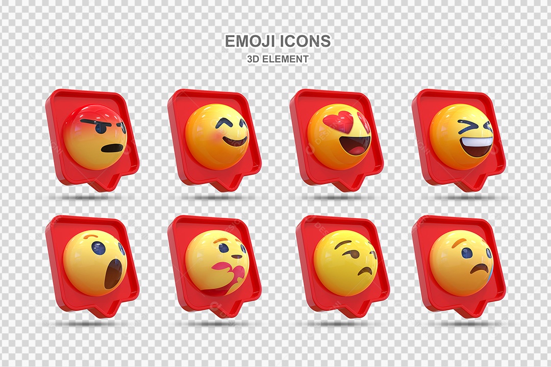 Elemento 3D Conjunto de Emojis com Fundo Vermelho Para Composição PSD