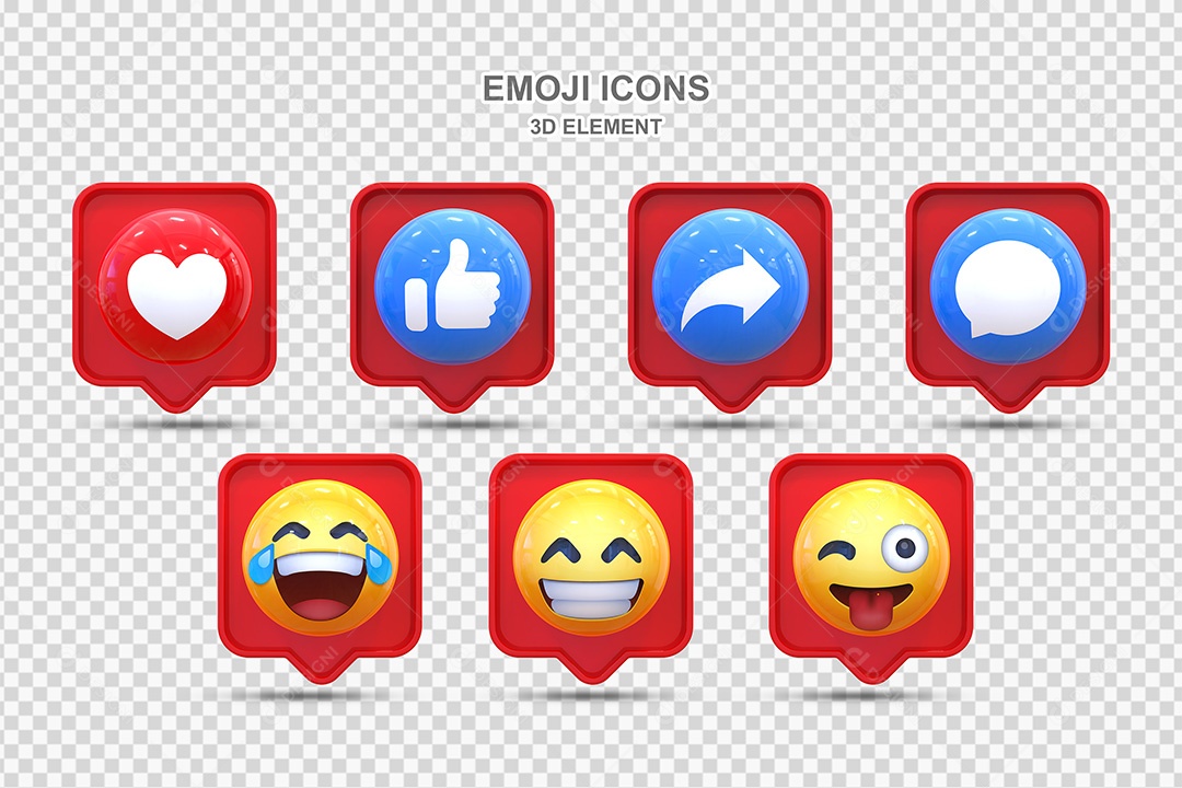 Elemento 3D Conjunto de Emojis com Fundo Vermelho Para Composição PSD