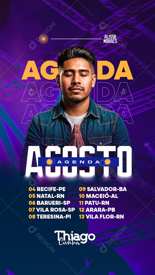 Story Flyer Agenda Agosto Thiago Cunha Social Media PSD Editável
