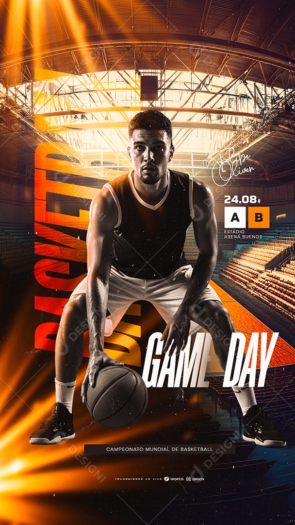 Story Campeonato Mundial de Basketball Game Day Social Media PSD Editável