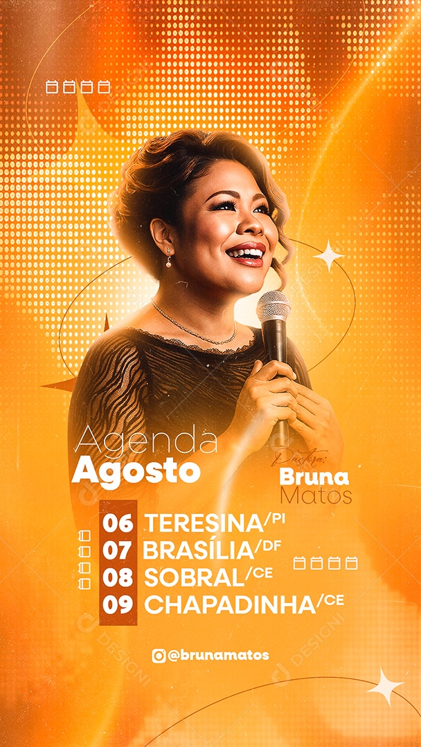 Story Flyer Gospel Agenda Agosto Pastora Bruna Matos Social Media PSD Editável