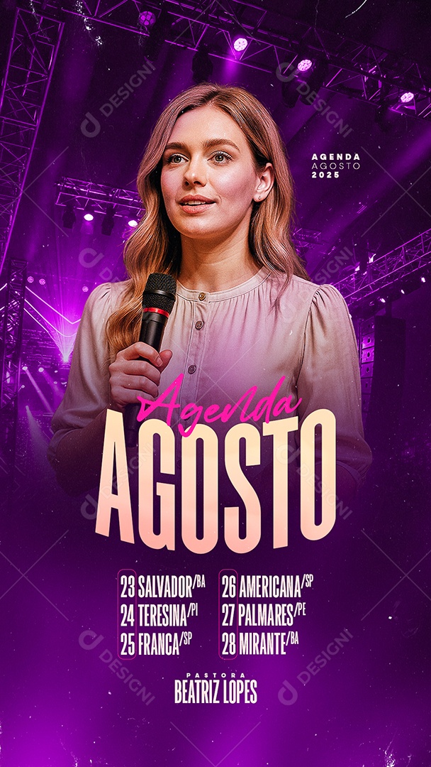 Story Flyer Gospel Agenda Agosto Pastora Beatriz Lopes Social Media PSD Editável