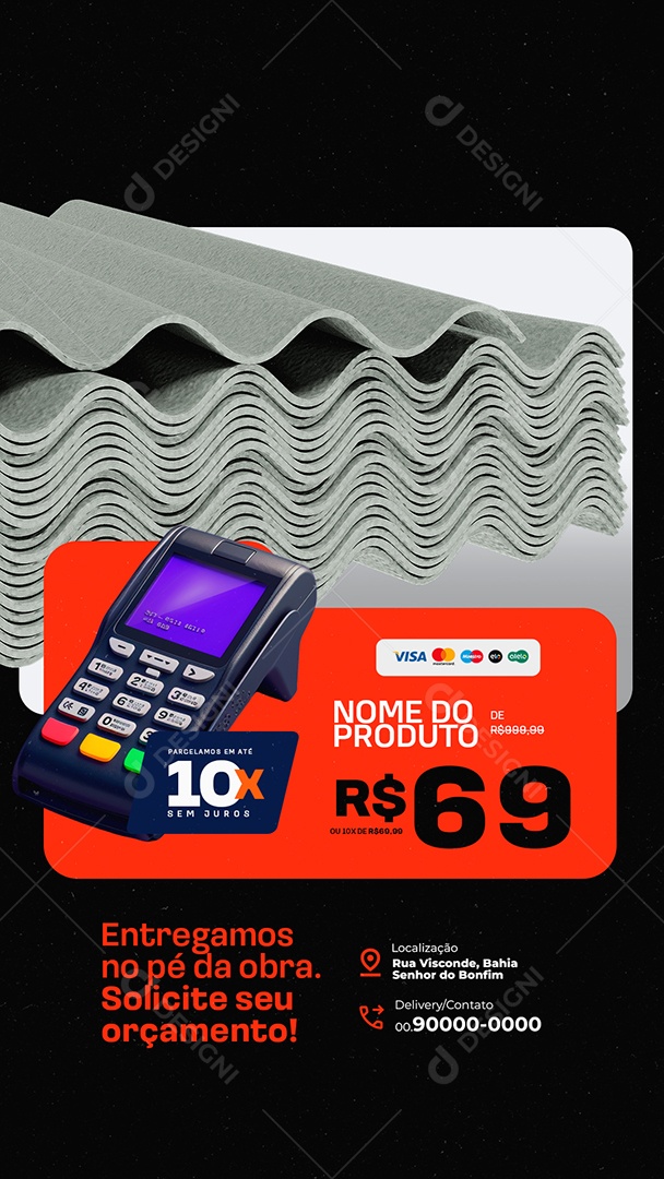 Story Loja de Telhado Entregamos no Pé da Obra Social Media PSD Editável