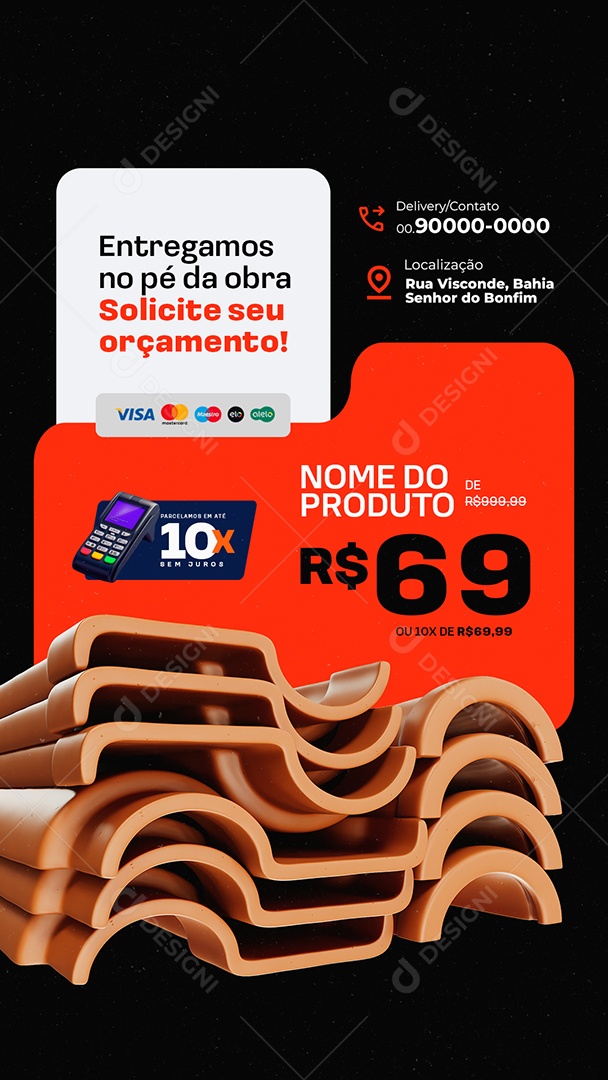 Story Loja de Telhado Entregamos no Pé da Obra Social Media PSD Editável